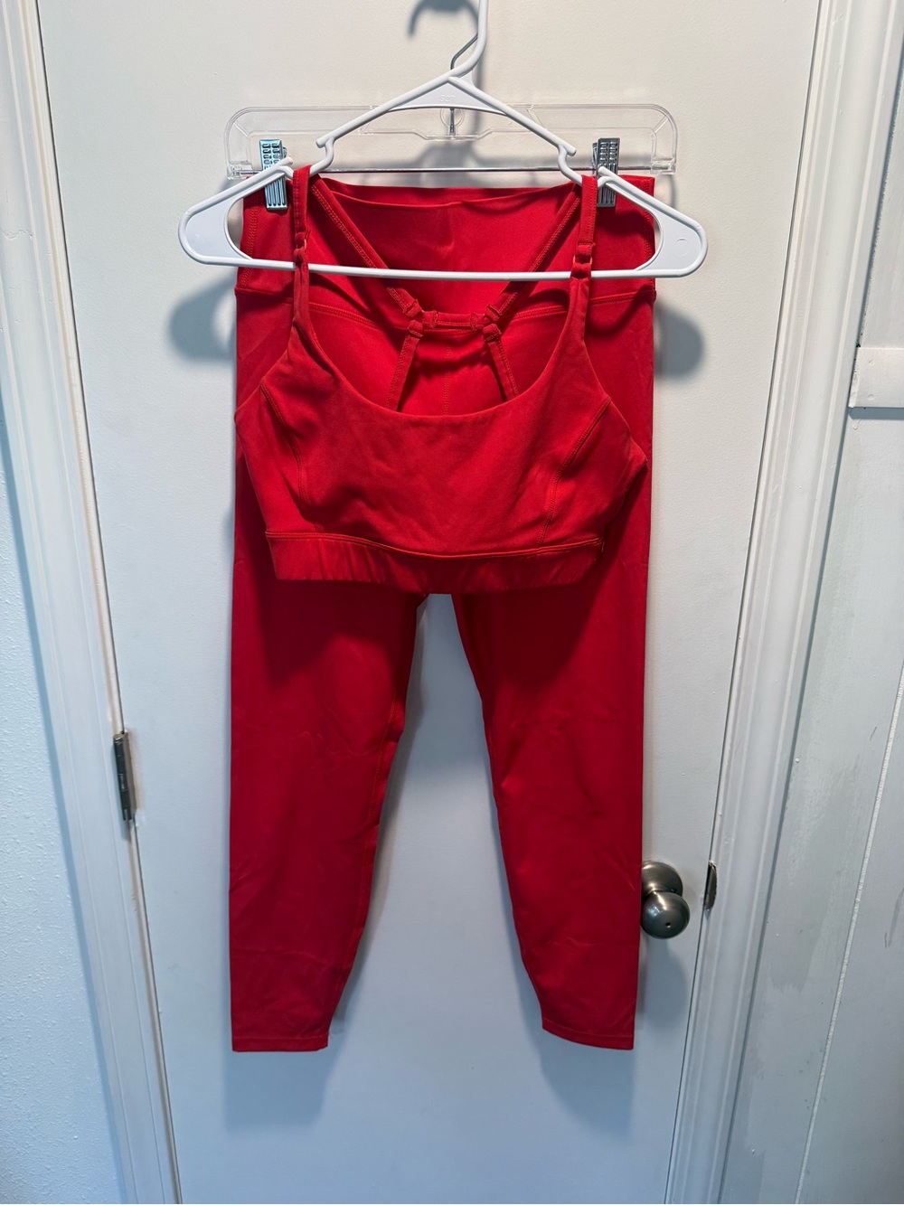 Fashion Nova Red Strappy Sports Bra and High-Rise Leggings Set